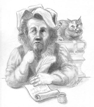 Illustration for Rumplestiltskin fairy tale, pencil, Claudia Carlson