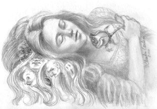 Illustration for Sleeping Beauty fairy tale, pencil, Claudia Carlson